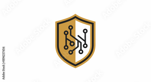 Shield icon with circuit board design symbolizing cybersecurity and technology protection.