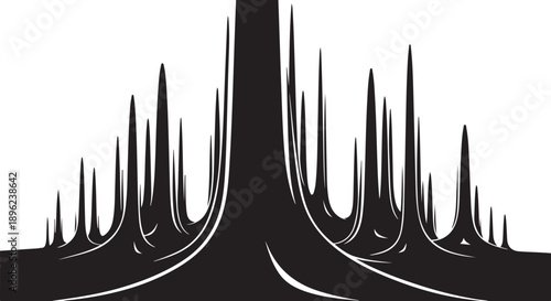 Abstract black and white illustration of sharp pointed shapes