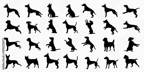 Collection of silhouettes depicting various poses of dachshund dogs