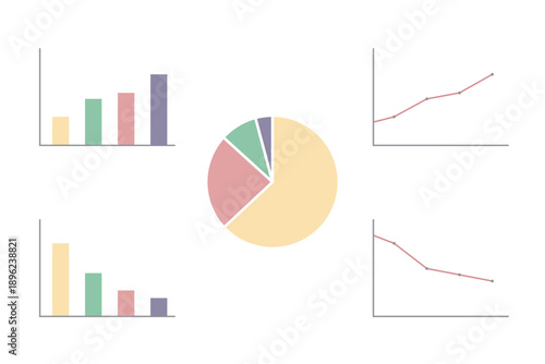 棒グラフと円グラフと線グラフのイラストセット