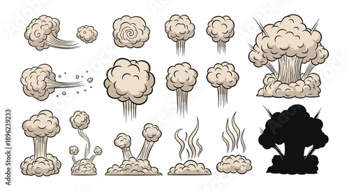 Cartoon explosion effects a set of various smoke and blast shapes