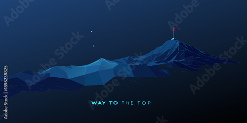A polygonal mountain peak with a flag representing success and achievement