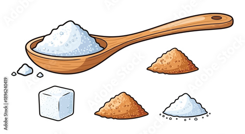 Various forms of salt crystals flakes and powder in a spoon