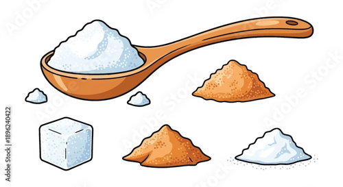 Various forms of salt crystals flakes and powder in a spoon
