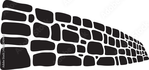 Black stone wall illustration on white background perspective view