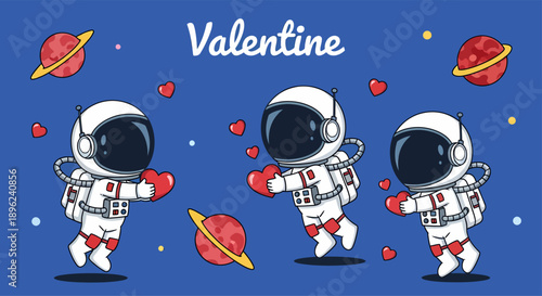 Three Astronauts in White Space Suits Floating.