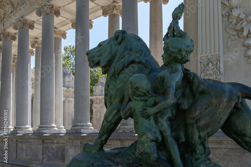 Madrid, Spain: Monument to Alfonso XII Colonnade at Retiro Park