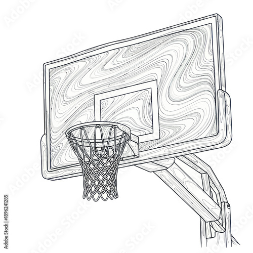 Basketball hoop and backboard illustration, sports equipment.