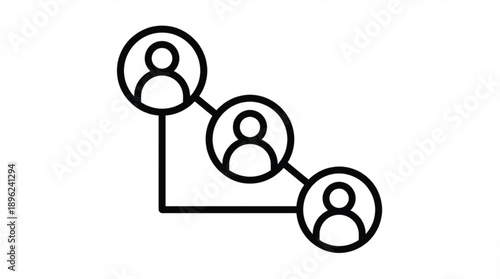 Simple line art graphic showing three connected people icons