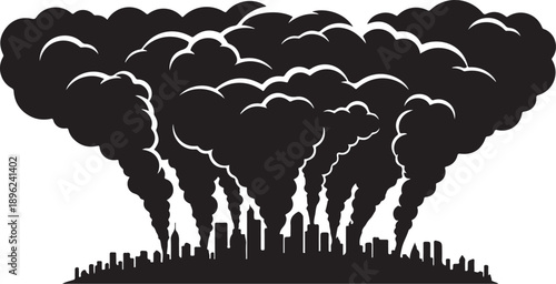 Industrial Cityscape with Pollution and Smoke Emission Silhouette Vector