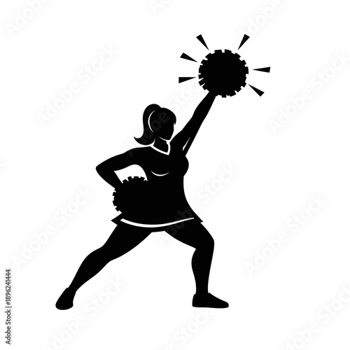 Cheerleader Silhouette with Pom-Pom Raised in Victory Pose