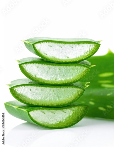 Wallpaper Mural Sliced Aloe Vera Leaves Stacked Vertically, Showing White Gel Inside, Isolated on White Background. Torontodigital.ca