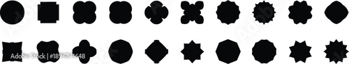 A collection of 28 abstract black shapes on a white background