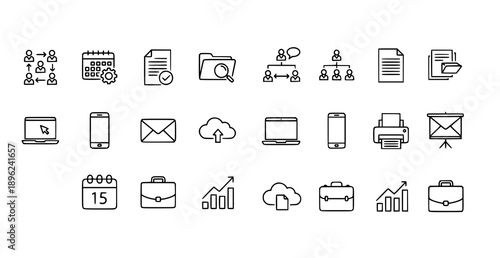 Minimal thin line time and date editable icons set for productivity and scheduling conceptsOffice and business thin line editable icons set for teamwork documents and mobile app UI
