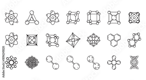 Molecular structure icons, chemistry symbols, science illustrations, vector graphics for presentation, website, or educational material, Isolated on transparent background, png