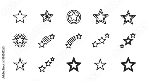 Vector star icons set, starburst, shooting stars, for overlay effect or design element, isolated on transparent background, png