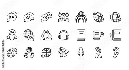 Vector line icons of communication, social media, and global network for website, app, or presentation