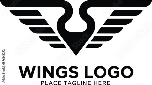 Abstract black wings logo icon isolated on white background, corporate identity design element, aviation emblem, minimalist flying bird symbol, vector. (20 words)