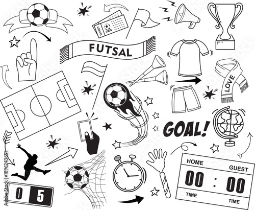 Hand-Drawn Futsal and Soccer Sports Elements Collection