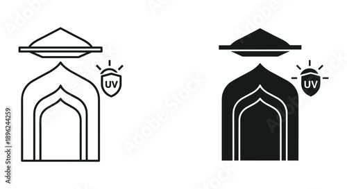 UV protection mosque entrance archway illustration vector design for sun safety awareness and Islamic architecture