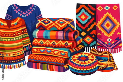 Close-up shots display vibrant traditional textiles, highlighting their intricate patterns and designs