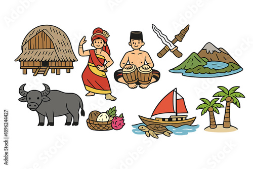 Sketch outline of cultural elements in West Nusa Tenggara, Indonesia