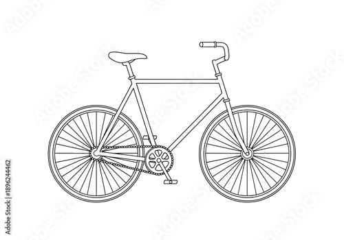 Black and white outline drawing of a fixedgear bicycle