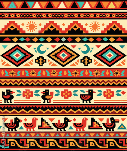 A continuous sequence of traditional prints featuring ethnic motifs and rich cultural elements, carefully arranged to celebrate heritage and artistry