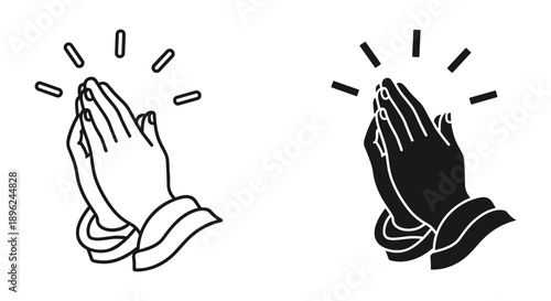 Hands praying gesture illustration black and white line art spiritual meditation faith hope unity minimalist design
