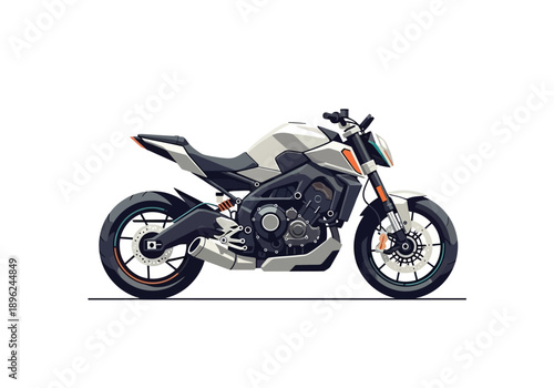 Stylized sideview illustration of a white and dark gray naked sport motorcycle