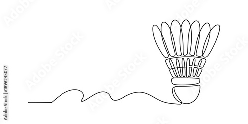 Single continuous line art drawing of a badminton shuttlecock on a white background