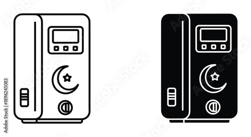 Electric Water Heater Icon Set with Moon Symbol in White and Black