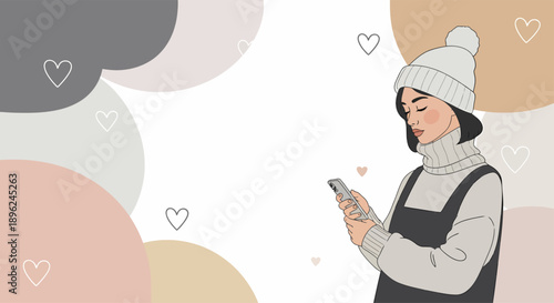 Woman in Winter Clothing Using Smartphone.