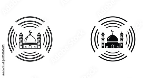 Smart city mosque with wifi signal and technology integration vector illustration minimalist design