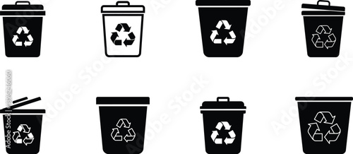 Clean recycle sign with trash bin icon. Isolated vector illustration for green living, recycling systems and environmental protection graphics.