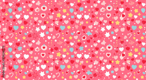 Seamless vector pattern of red and pink polka dots on an abstract background suitable for valentine love decoration or vintage fabric wallpaper