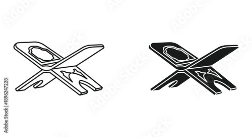 Black and White Clothespins Crisscrossed on White Background