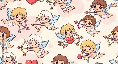 Cartoon Cupid Angels with Bows and Arrows.