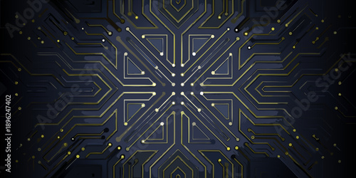 Abstract geometric pattern of golden lines on a dark blue background
