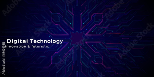 Abstract digital network and glowing lines converge in a futuristic design