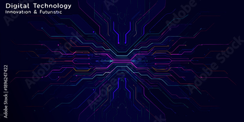 Abstract digital network with vibrant lines converging in a futuristic pattern