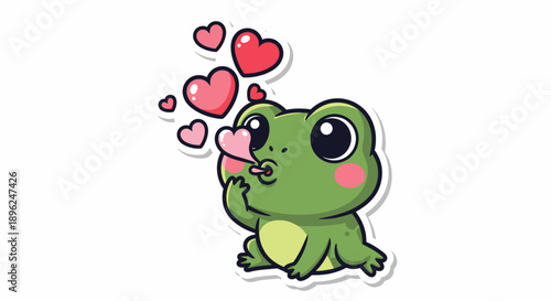 Cartoon Frog Sending Heart Kisses Illustration.