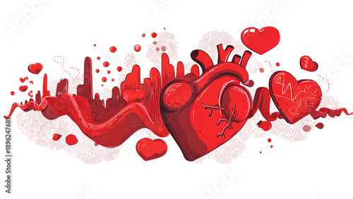 Anatomical Heart with ECG Wave Design