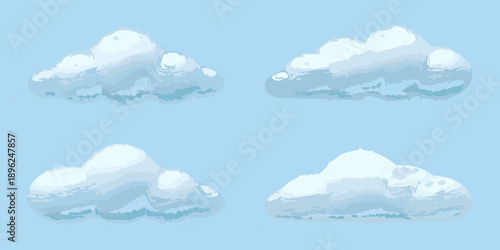 Stylized illustration of four fluffy white clouds against a light blue sky