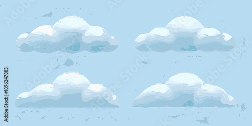 Stylized illustration of four fluffy white clouds against a light blue sky