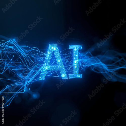 Glowing blue AI symbol with dynamic neural network connections