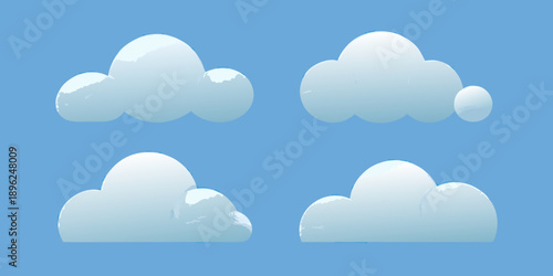 A simple illustration of four fluffy white clouds against a blue sky