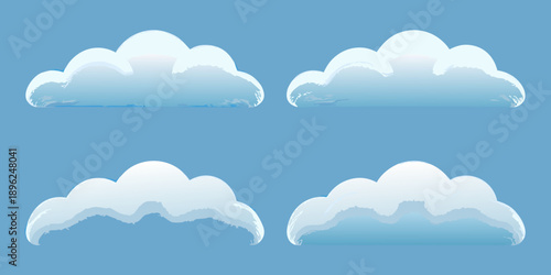 Four fluffy white clouds against a bright blue sky background
