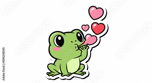 Cartoon Frog Blowing Hearts with Love.