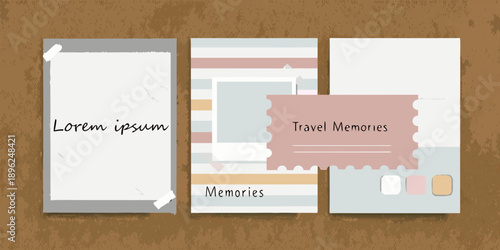 Three framed photos on a textured brown background displaying text